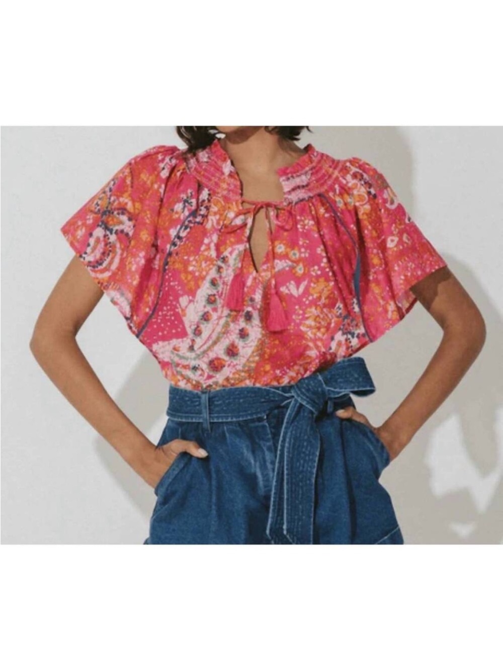 Cleobella Ayaz Blouse Hibiscus Organic Cotton Mulmul Boho Pink Boho‎ Beach XS